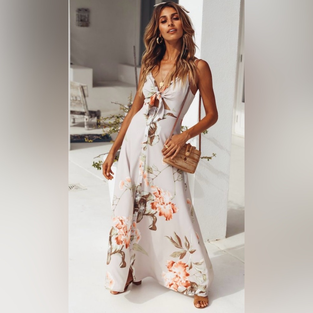 Hello Molly Strappy Sounds of Summer Floral Button Front Cutout Maxi Dress ZB6